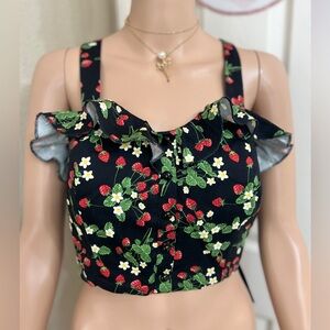 Collectif Black strawberry and Floral Ruffle Tank Top